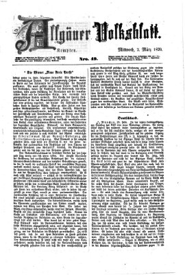 Allgäuer Volksblatt Mittwoch 2. März 1870