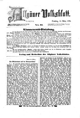 Allgäuer Volksblatt Samstag 19. März 1870