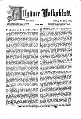 Allgäuer Volksblatt Freitag 25. März 1870