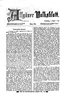 Allgäuer Volksblatt Samstag 2. April 1870