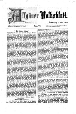 Allgäuer Volksblatt Donnerstag 7. April 1870