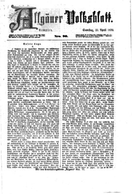 Allgäuer Volksblatt Samstag 23. April 1870