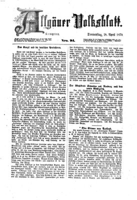 Allgäuer Volksblatt Donnerstag 28. April 1870