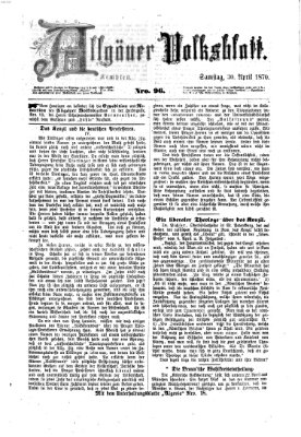 Allgäuer Volksblatt Samstag 30. April 1870