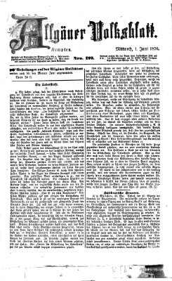 Allgäuer Volksblatt Mittwoch 1. Juni 1870