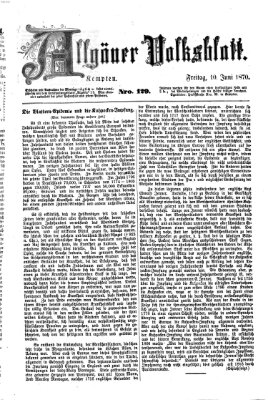 Allgäuer Volksblatt Freitag 10. Juni 1870