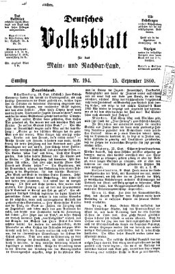 Deutsches Volksblatt für das Main- und Nachbar-Land Samstag 15. September 1860