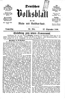 Deutsches Volksblatt für das Main- und Nachbar-Land Donnerstag 27. September 1860