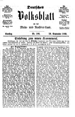 Deutsches Volksblatt für das Main- und Nachbar-Land Samstag 29. September 1860