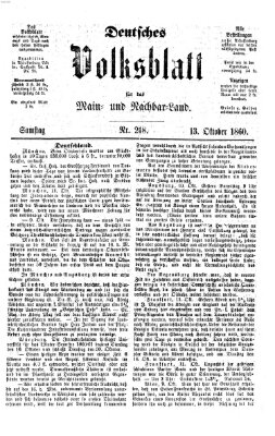 Deutsches Volksblatt für das Main- und Nachbar-Land Samstag 13. Oktober 1860