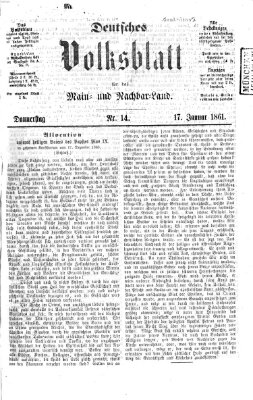 Deutsches Volksblatt für das Main- und Nachbar-Land Donnerstag 17. Januar 1861