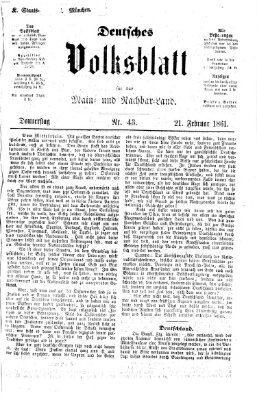 Deutsches Volksblatt für das Main- und Nachbar-Land Donnerstag 21. Februar 1861