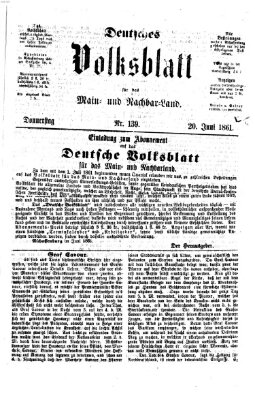 Deutsches Volksblatt für das Main- und Nachbar-Land Donnerstag 20. Juni 1861