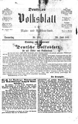 Deutsches Volksblatt für das Main- und Nachbar-Land Donnerstag 27. Juni 1861