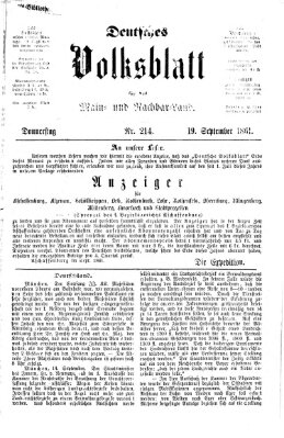 Deutsches Volksblatt für das Main- und Nachbar-Land Donnerstag 19. September 1861