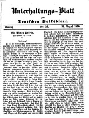 Deutsches Volksblatt für das Main- und Nachbar-Land. Unterhaltungs-Blatt zum Deutschen Volksblatt (Deutsches Volksblatt für das Main- und Nachbar-Land) Freitag 31. August 1860