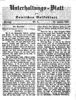 Deutsches Volksblatt für das Main- und Nachbar-Land. Unterhaltungs-Blatt zum Deutschen Volksblatt (Deutsches Volksblatt für das Main- und Nachbar-Land) Freitag 18. Januar 1861