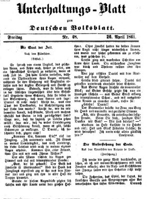 Deutsches Volksblatt für das Main- und Nachbar-Land. Unterhaltungs-Blatt zum Deutschen Volksblatt (Deutsches Volksblatt für das Main- und Nachbar-Land) Freitag 26. April 1861