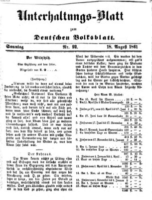 Deutsches Volksblatt für das Main- und Nachbar-Land. Unterhaltungs-Blatt zum Deutschen Volksblatt (Deutsches Volksblatt für das Main- und Nachbar-Land) Sonntag 18. August 1861