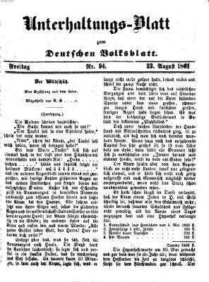 Deutsches Volksblatt für das Main- und Nachbar-Land. Unterhaltungs-Blatt zum Deutschen Volksblatt (Deutsches Volksblatt für das Main- und Nachbar-Land) Freitag 23. August 1861