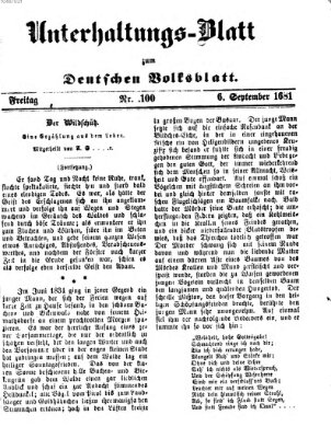 Deutsches Volksblatt für das Main- und Nachbar-Land. Unterhaltungs-Blatt zum Deutschen Volksblatt (Deutsches Volksblatt für das Main- und Nachbar-Land) Freitag 6. September 1861