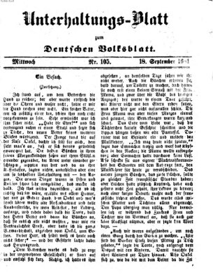 Deutsches Volksblatt für das Main- und Nachbar-Land. Unterhaltungs-Blatt zum Deutschen Volksblatt (Deutsches Volksblatt für das Main- und Nachbar-Land) Mittwoch 18. September 1861