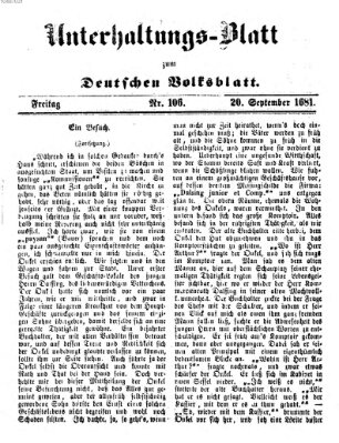 Deutsches Volksblatt für das Main- und Nachbar-Land. Unterhaltungs-Blatt zum Deutschen Volksblatt (Deutsches Volksblatt für das Main- und Nachbar-Land) Freitag 20. September 1861