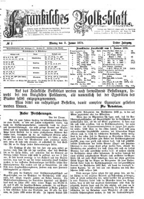 Fränkisches Volksblatt. Ausg. 000 (Fränkisches Volksblatt) Montag 3. Januar 1870