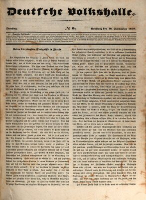 Deutsche Volkshalle Dienstag 10. September 1839