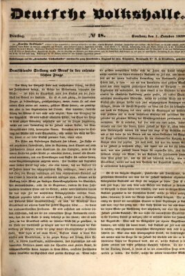 Deutsche Volkshalle Dienstag 1. Oktober 1839