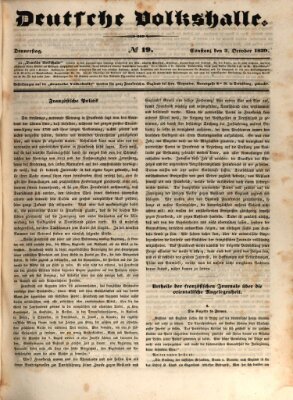 Deutsche Volkshalle Donnerstag 3. Oktober 1839