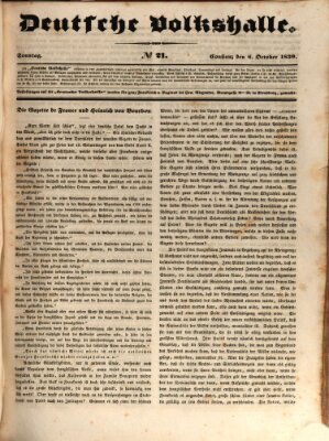 Deutsche Volkshalle Sonntag 6. Oktober 1839