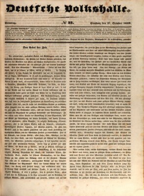 Deutsche Volkshalle Sonntag 27. Oktober 1839