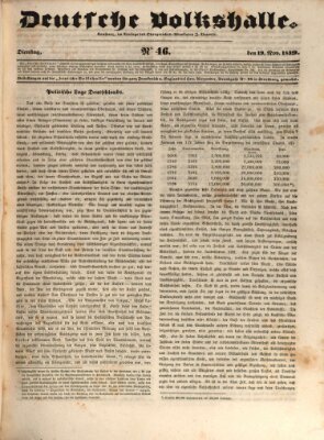 Deutsche Volkshalle Dienstag 19. November 1839