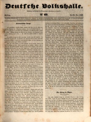 Deutsche Volkshalle Freitag 20. Dezember 1839