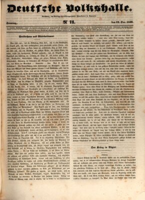 Deutsche Volkshalle Sonntag 22. Dezember 1839