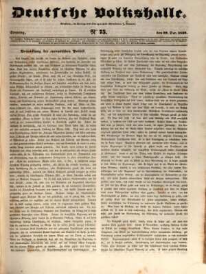 Deutsche Volkshalle Sonntag 29. Dezember 1839