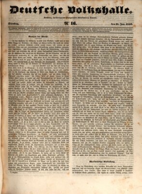 Deutsche Volkshalle Dienstag 21. Januar 1840