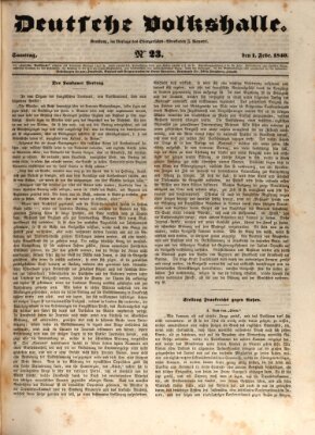 Deutsche Volkshalle Samstag 1. Februar 1840