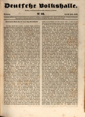 Deutsche Volkshalle Sonntag 16. Februar 1840