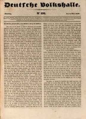 Deutsche Volkshalle Dienstag 3. November 1840