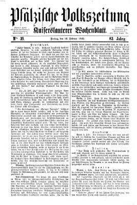 Pfälzische Volkszeitung und Kaiserslauterer Wochenblatt (Pfälzische Volkszeitung) Freitag 10. Februar 1865