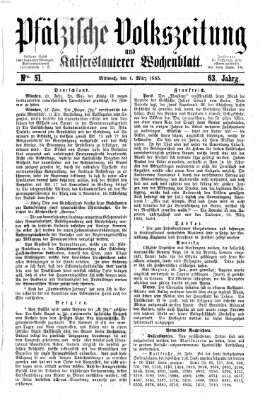 Pfälzische Volkszeitung und Kaiserslauterer Wochenblatt (Pfälzische Volkszeitung) Mittwoch 1. März 1865