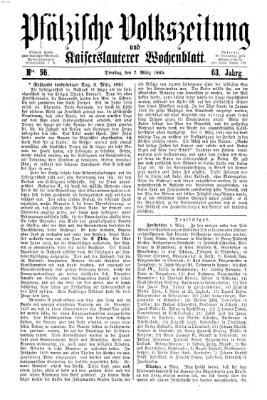 Pfälzische Volkszeitung und Kaiserslauterer Wochenblatt (Pfälzische Volkszeitung) Dienstag 7. März 1865