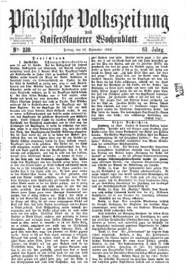 Pfälzische Volkszeitung und Kaiserslauterer Wochenblatt (Pfälzische Volkszeitung) Samstag 16. September 1865