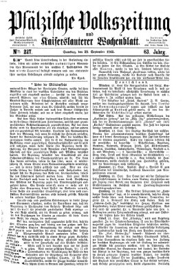 Pfälzische Volkszeitung und Kaiserslauterer Wochenblatt (Pfälzische Volkszeitung) Samstag 23. September 1865