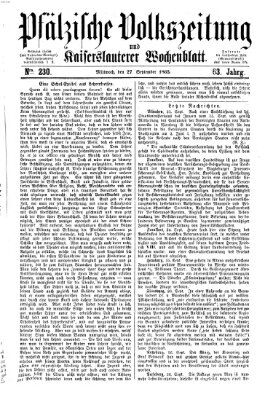 Pfälzische Volkszeitung und Kaiserslauterer Wochenblatt (Pfälzische Volkszeitung) Mittwoch 27. September 1865