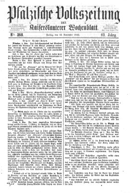 Pfälzische Volkszeitung und Kaiserslauterer Wochenblatt (Pfälzische Volkszeitung) Freitag 10. November 1865