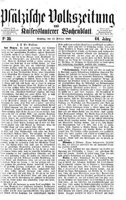 Pfälzische Volkszeitung und Kaiserslauterer Wochenblatt (Pfälzische Volkszeitung) Samstag 10. Februar 1866