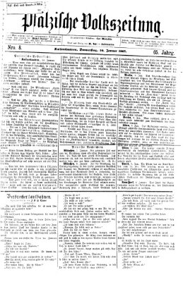 Pfälzische Volkszeitung Donnerstag 10. Januar 1867